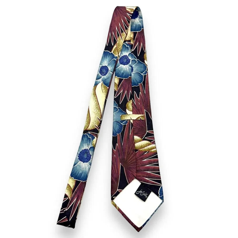 Je Suis Mens 100% Silk Dress Tie Made in USA Floral Seashell Print 56